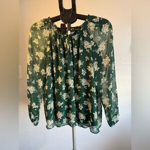 LC Lauren Conrad Green Sheer Floral Peasant Blouse